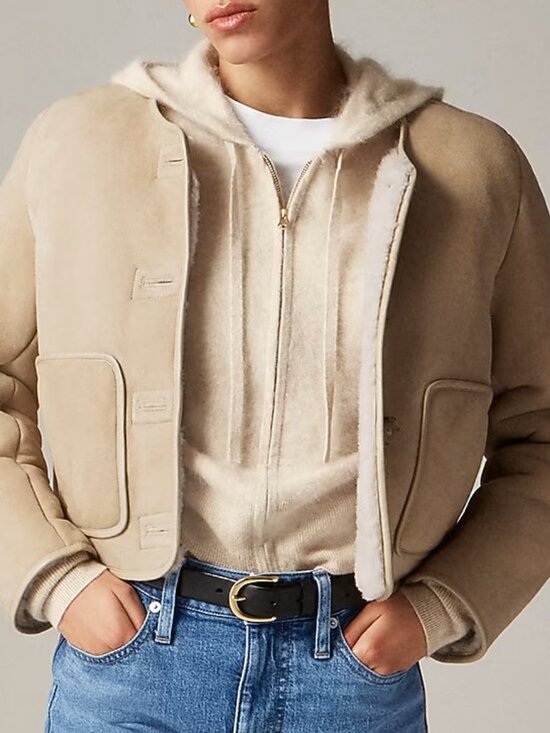 NWT J Crew Brushed Cashmere Zip-Up Sweatshirt Heather Linen M - Picture 4 of 4